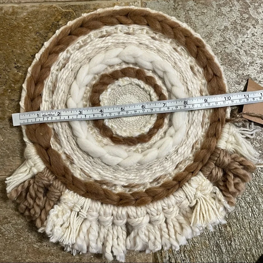 Bohemian Macrame Tassel Fringe Mixed Fiber Wall Ivory Tan Hanging Art Decor